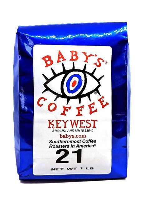 Baby’s Coffee 21 Roast bag with High Mountain Arabica Coffee blend label