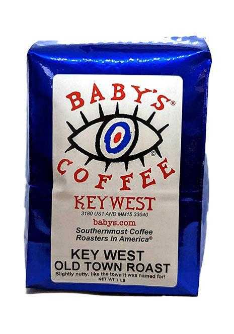 Baby's Key West Old Town Roast coffee bag with nutty flavor and vibrant blue packaging